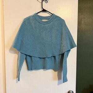 Loft blue petite ribbed cape sweater size large